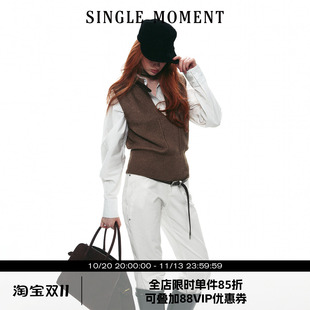 SINGLE MOMENT 26AW法式立领皮袢无袖肌理感宽松毛衣马甲上衣女