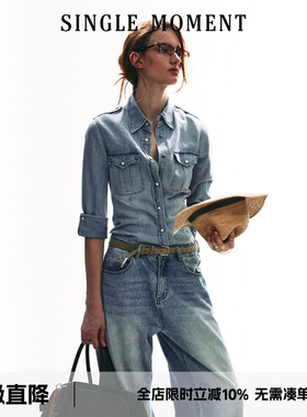 SINGLE MOMENT 2025SS春季复古水洗做旧牛仔衬衫女宽松休闲上衣女