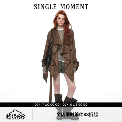 SINGLE MOMENT 26AW法式复古都市不规则荡领廓形风衣外套长袖上衣