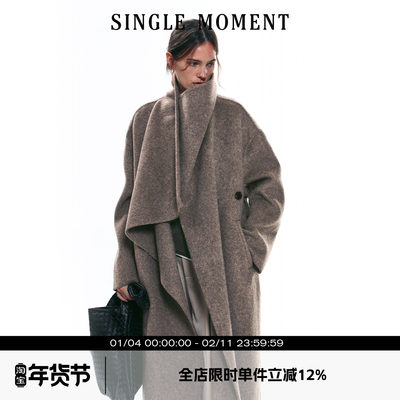 SINGLE MOMENT 25AW冬季高级感保暖立领长款全羊毛双面呢大衣外套