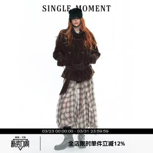 复古植绒大立领短款 25AW法式 双排扣系腰风衣外套女 MOMENT SINGLE