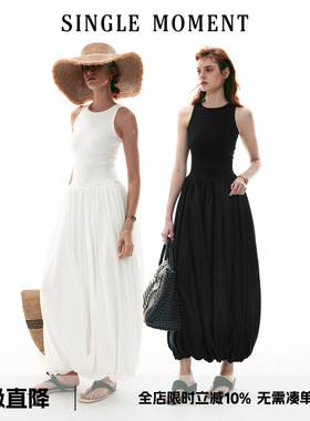 SINGLE MOMENT 26SS法式圆领宽松型花苞气球摆休闲无袖背心连衣裙