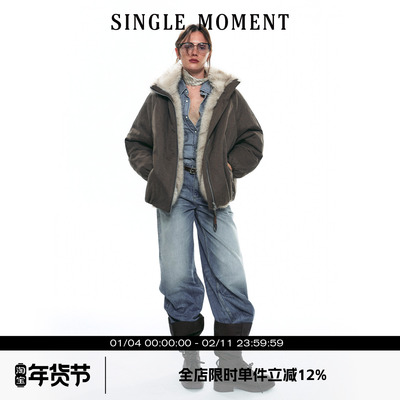 SINGLE MOMENT 25AW法式秋冬复古巴恩风座山雕仿狐狸毛夹克外套女