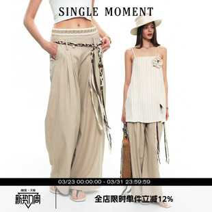 新款 25SS夏季 法式 索罗纳亚麻混纺阔腿休闲西裤 SINGLE 长裤 MOMENT