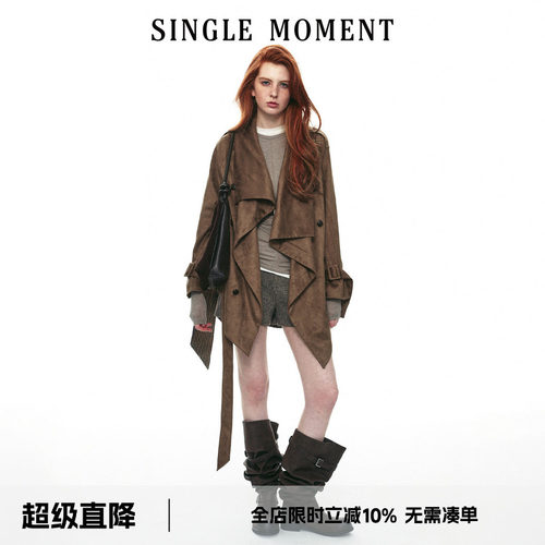 SINGLE MOMENT 26AW法式复古都市不规则荡领廓形风衣外套长袖上衣