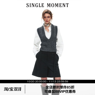 SINGLE MOMENT 26AW法式通勤复古深v扭花毛织毛衣宽松套头背心女