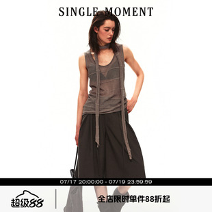 SINGLE MOMENT 26SS夏季法式U领提花钩针镂空毛织无袖背心上衣女