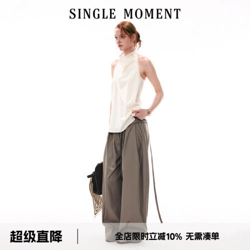 SINGLE MOMENT 26SS法式夏季休闲宽松荡领挂脖无袖上衣背心女