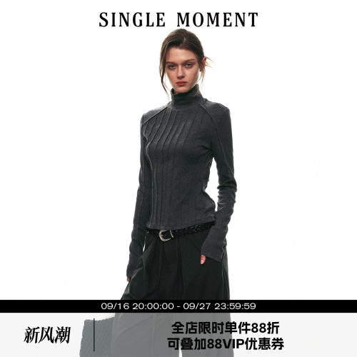 SINGLE MOMENT 26AW法式通勤高领立体捏褶修身长袖针织T恤打底衫
