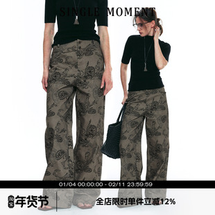 SINGLE MOMENT 25AW法式复古摩登佩斯利纹样宽松修身直筒休闲裤女