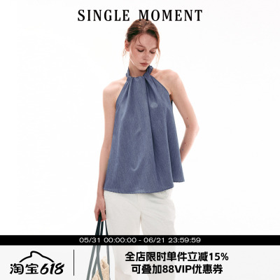 SINGLE MOMENT 26SS法式度假风休闲宽松百搭无袖挂脖上衣背心女