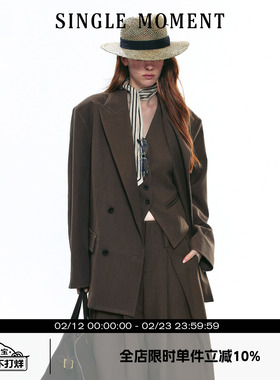 SINGLE MOMENT 25AW法式高级感气质戗驳领宽松休闲西装外套上衣女