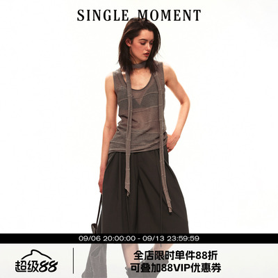 SINGLE MOMENT 26SS夏季法式U领提花钩针镂空毛织无袖背心上衣女