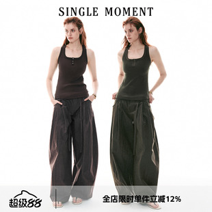 SINGLE MOMENT 26SS法式夏季休闲宽松U领针织工字猎装背心女