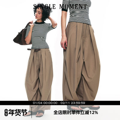 SINGLEMOMENT西裤阔腿裤伞兵裤