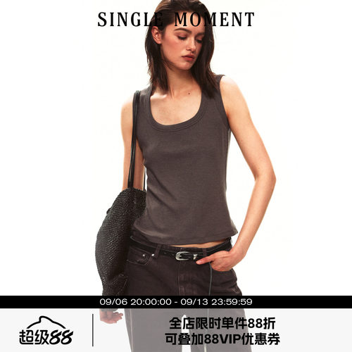 SINGLE MOMENT 26SS夏季法式U领针织工字背心修身显瘦上衣女