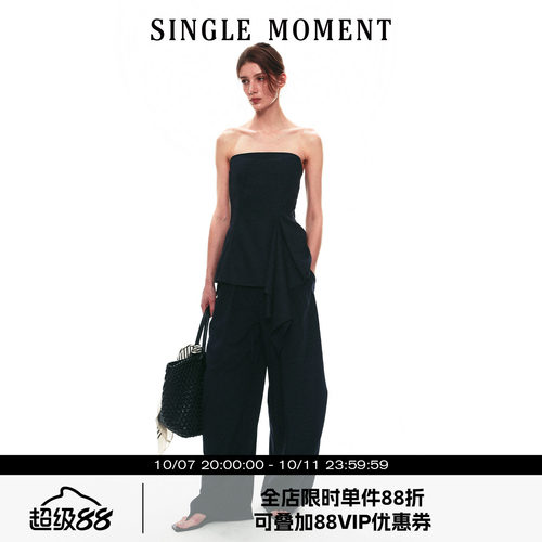 SINGLE MOMENT 26SS夏季法式修身不对称分割立体剪裁抹胸上衣女