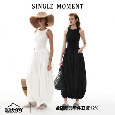 SINGLE MOMENT 26SS法式圆领宽松型花苞气球摆休闲无袖背心连衣裙