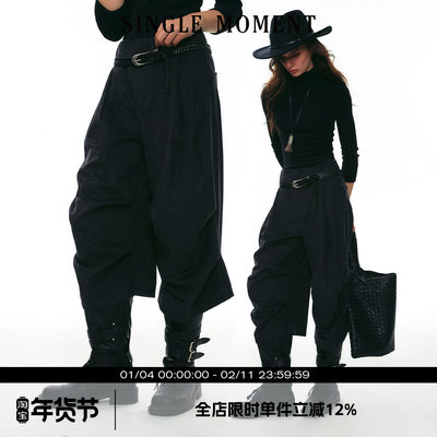 SINGLE MOMENT 25AW法式秋冬时尚百搭通勤羊毛后弯刀七分休闲裤女