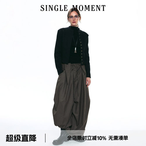 SINGLE MOMENT 25AW秋季法式短款单排扣立领夹克外套长袖上衣女