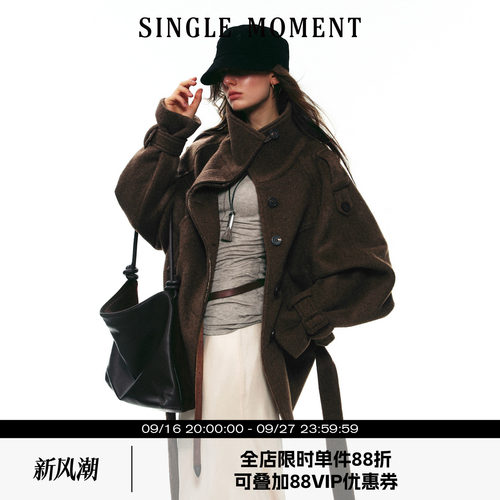 SINGLE MOMENT 25AW法式冬季经典优雅羊毛双面呢中长款大衣外套女