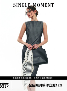 SINGLE MOMENT 25SS夏季法式复古帆船领修身瑞秋裙无袖连衣裙女