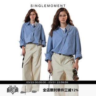 衬衫 天蓝色纯棉异形门襟宽松百搭通勤长袖 MOMENT SINGLE