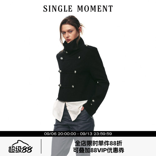 SINGLE MOMENT 26AW法式复古立领拿破仑金属扣短款夹克长袖外套女