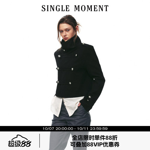 SINGLE MOMENT 26AW法式复古立领拿破仑金属扣短款夹克长袖外套女