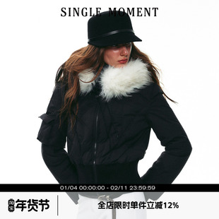 SINGLE MOMENT 25AW法式秋冬正肩修身保暖短款连帽羽绒服外套女