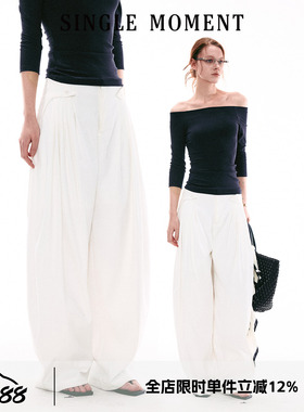 SINGLE MOMENT 26SS法式复古剑褶休闲西裤阔腿裤宽松直筒长裤女春