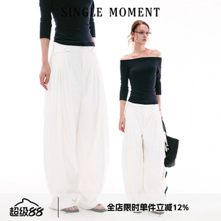 SINGLE MOMENT 26SS法式复古剑褶休闲西裤阔腿裤宽松直筒长裤女春