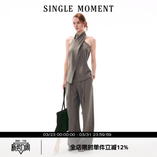 MOMENT 套装 26SS法式 上衣直筒休闲西裤 复古交叉领挂脖无袖 SINGLE