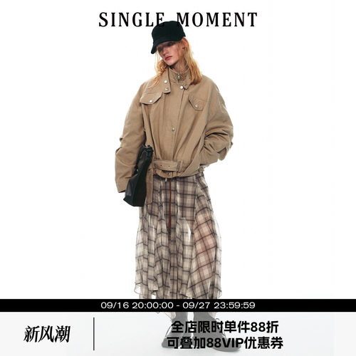 SINGLE MOMENT 25AW英伦风复古工装立领穿插结构夹克外套上衣女
