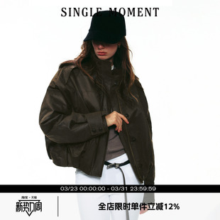 轻奢设计蜡感褶皱复古短款 25AW法式 棉衣夹克外套女 MOMENT SINGLE