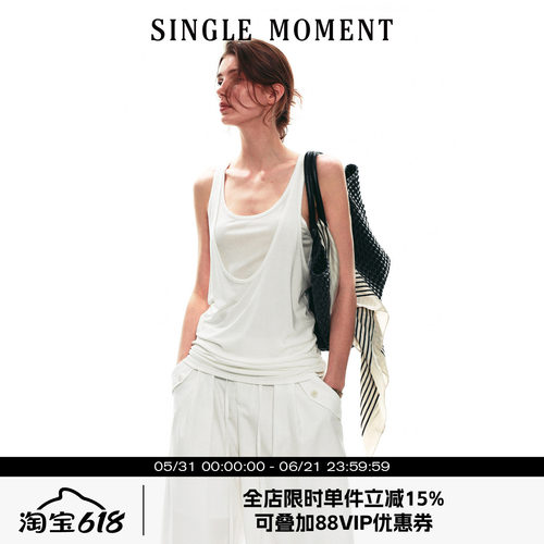 SINGLE MOMENT 26SS夏季法式假两件松弛感度假无袖背心上衣女