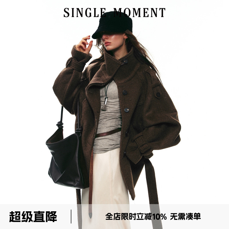 SINGLE MOMENT 25AW法式冬季经典优雅羊毛双面呢中长款大衣外套女