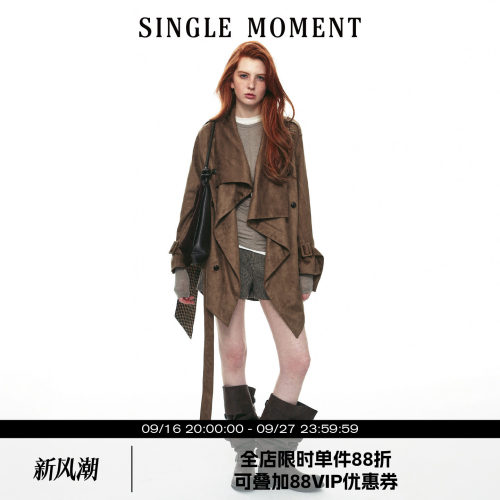 SINGLE MOMENT 26AW法式复古都市不规则荡领廓形风衣外套长袖上衣