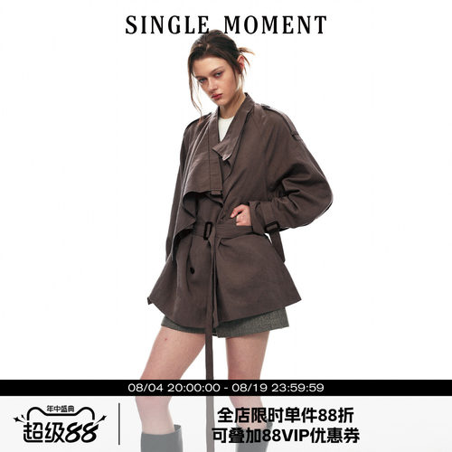 SINGLE MOMENT 26AW法式复古通勤插肩袖不规则领风衣长袖外套女秋