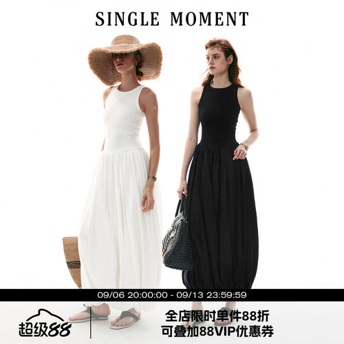SINGLE MOMENT 26SS法式圆领宽松型花苞气球摆休闲无袖背心连衣裙