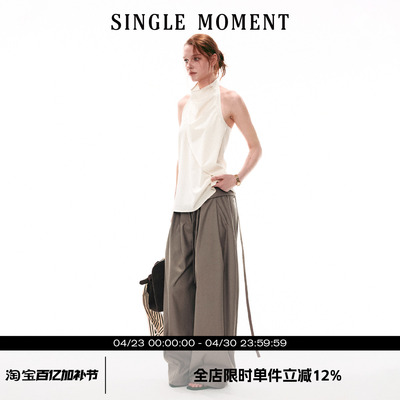 SINGLE MOMENT 26SS法式夏季休闲宽松荡领挂脖无袖上衣背心女
