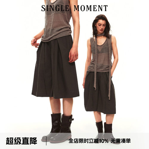 SINGLE MOMENT 26SS夏季法式空气感抽皱腰头休闲七分裤宽松短裤女