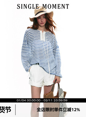 SINGLE MOMENT 2025SS夏季度假法式条纹针织防晒透气长袖T恤上衣