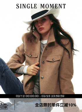 SINGLE MOMENT 25AW法式秋冬轻奢长顺毛箱型修身正肩夹克毛呢外套