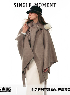 SINGLE MOMENT 25AW法式冬季保暖分体帽双面呢羊毛斗篷外套上衣女