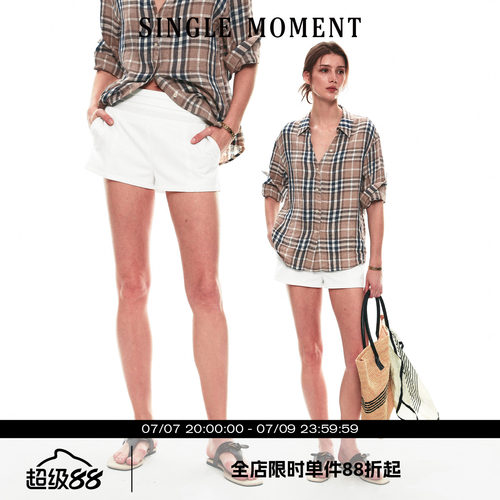 SINGLE MOMENT 26SS法式度假松弛风琴褶腰头直筒短裤休闲裤女