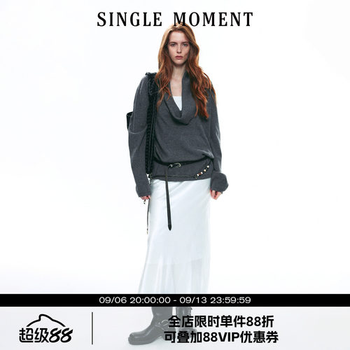 SINGLE MOMENT 25AW法式复古宽松荡领慵懒感毛衣毛套头针织衫女秋
