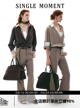 SINGLE MOMENT 26SS法式修身翻领长袖假两件休闲宽松衬衫上衣女