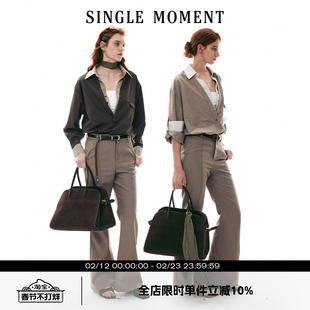 SINGLE MOMENT 26SS法式修身翻领长袖假两件休闲宽松衬衫上衣女