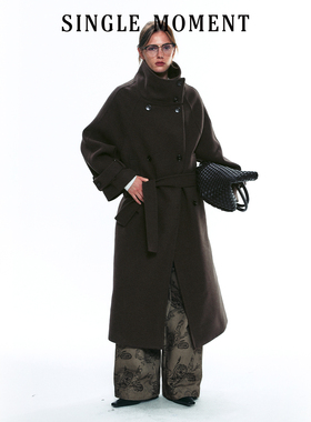 SINGLE MOMENT 25AW法式秋冬通勤毛呢羊毛立领宽阔大衣长外套女